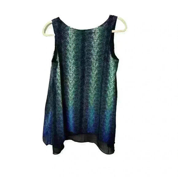 Worthington Womens Size Medium Multi Color Sleeveless Blouse Chiffon Hi Low Hem - Picture 10 of 11